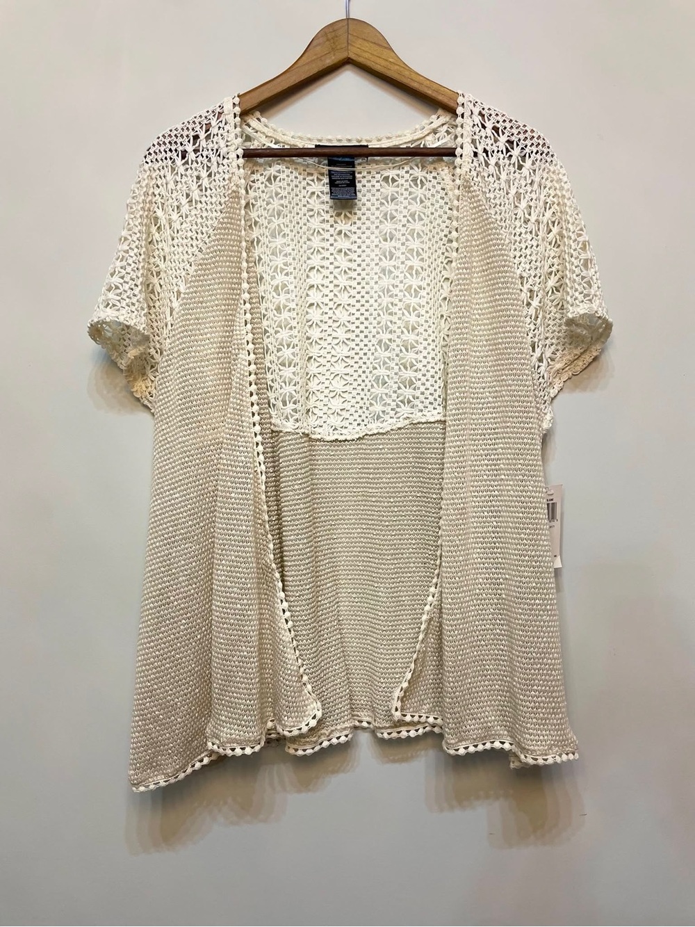 Style & Co. Neutral Crochet Short-Sleeve Cardigan in Light Beige